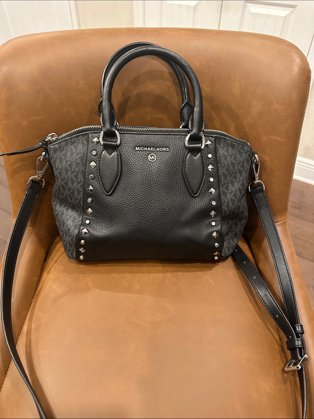 Michael Kors Black Studded Logo Satchel